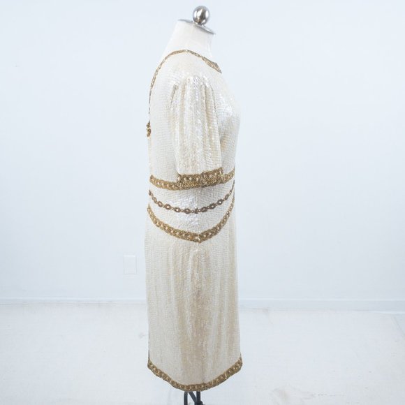 Vintage 10 Silk Versace-Style Sequin Dress White - Picture 3 of 12